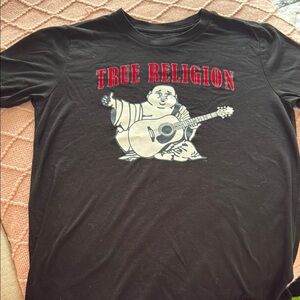 True Religion Black Short Sleeve Tee with Buddha Graphic